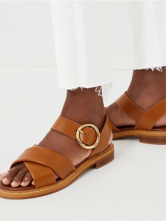 See By Chloé Caramel Tan Leather Flat Sandals Gold Buckle EU 38 / US 8 NEW main image 6